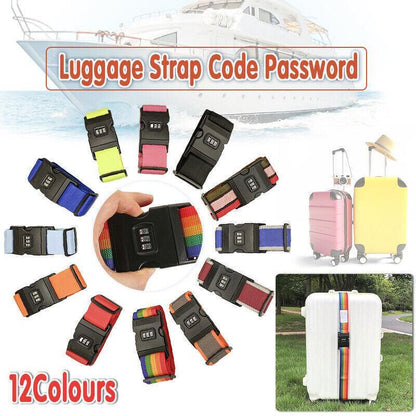 Luggage Strap Code Password Travel Suitcase Secure Lock Safe Nylon Packing Belt - Green+Pink+Red+Black