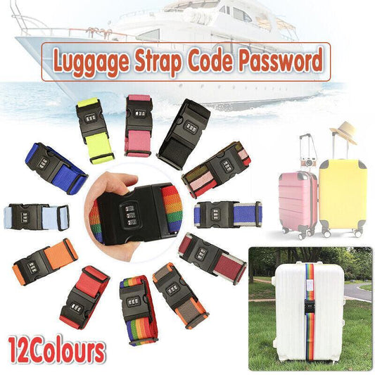 Luggage Strap Code Password Travel Suitcase Secure Lock Safe Nylon Packing Belt - Rose Red