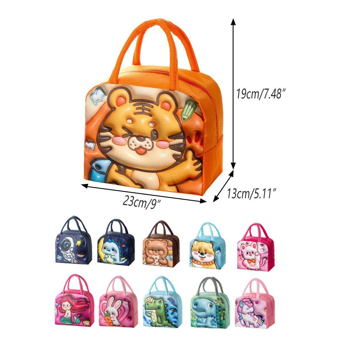 Cute 3D Cartoon Insulated Lunch Bag Oxford Fabric Bento Tote for School Use - Pink Rainbow Unicorn