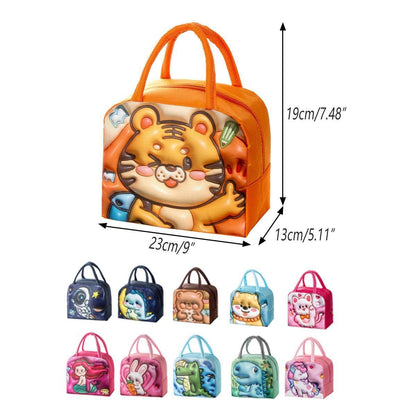 Cute 3D Cartoon Insulated Lunch Bag Oxford Fabric Bento Tote for School Use - Pink Rainbow Unicorn