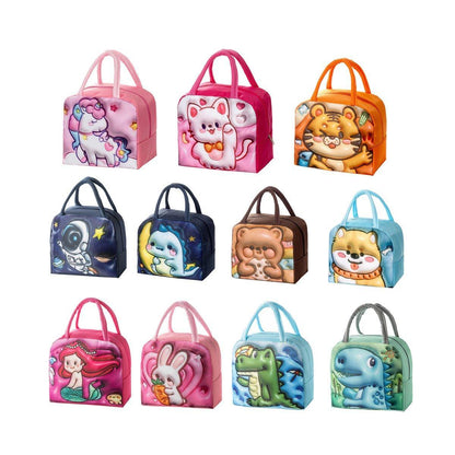 Cute 3D Cartoon Insulated Lunch Bag Oxford Fabric Bento Tote for School Use - Blue Puppy