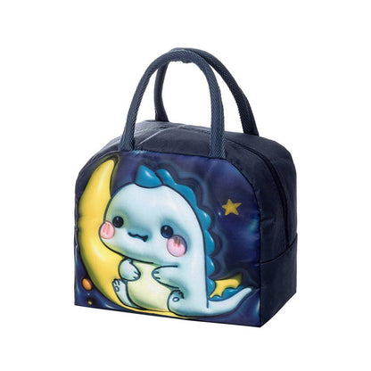 Cute 3D Cartoon Insulated Lunch Bag Oxford Fabric Bento Tote for School Use - Blue Puppy