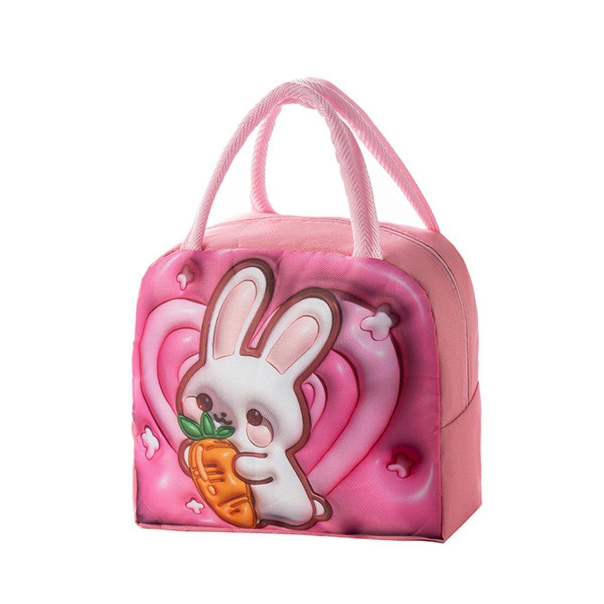 Cute 3D Cartoon Insulated Lunch Bag Oxford Fabric Bento Tote for School Use - Rose Mermaid