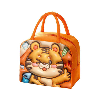 Cute 3D Cartoon Insulated Lunch Bag Oxford Fabric Bento Tote for School Use - Rose Kitten