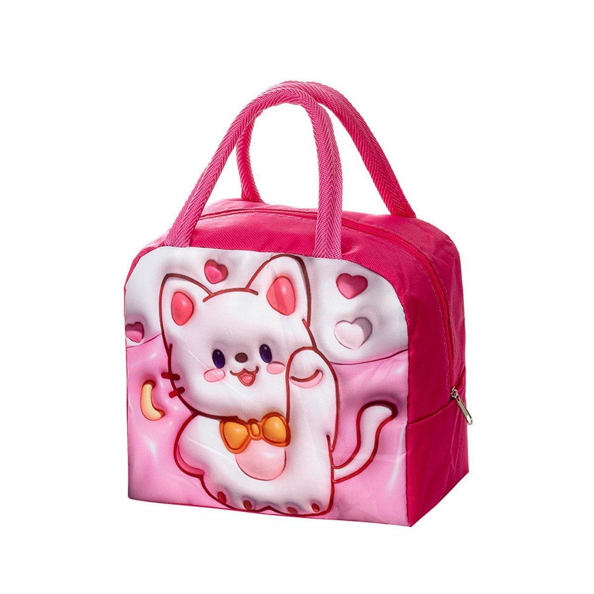 Cute 3D Cartoon Insulated Lunch Bag Oxford Fabric Bento Tote for School Use - Navy Blue Dinosaur