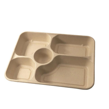 25/50pcs Biodegradable Lunch Box Microwaveable Tray with Compartment Paper Lid - 1400ML-6-50pcs