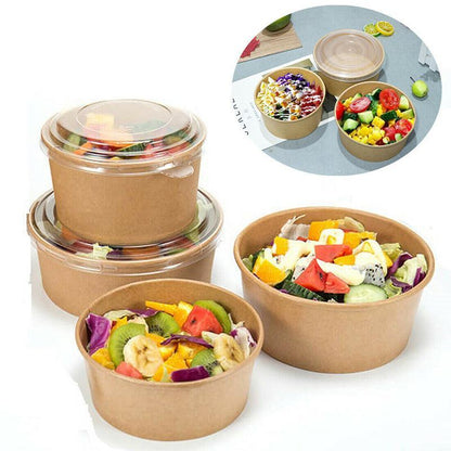 Take Away Kraft Paper Salad Bowl Food Grade Takeout Tableware Food Bowl With Lid - 50PCS-750ML