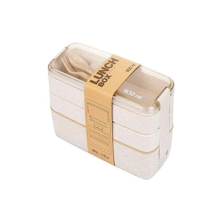 Lunch Box 3-Layer Bento Food Container 900ml with Spoon Fork Portable Student Use - Green