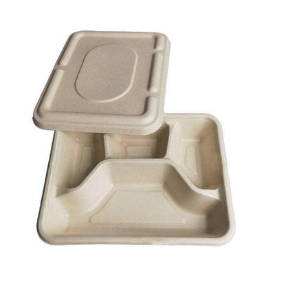 25/50pcs Biodegradable Lunch Box Microwaveable Tray with Compartment Paper Lid - 1200ml-4-25pcs