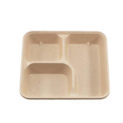 25/50pcs Biodegradable Lunch Box Microwaveable Tray with Compartment Paper Lid - 1400ml-5-25pcs
