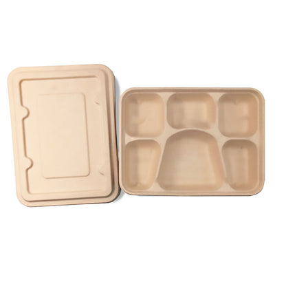 25/50pcs Biodegradable Lunch Box Microwaveable Tray with Compartment Paper Lid - 1400ml-5-25pcs
