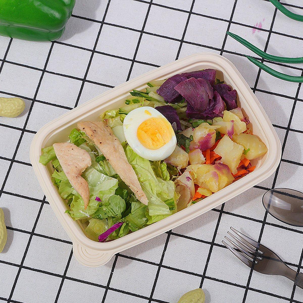 50pcs Eco Friendly Corn Starch Lunch Box Degradable Takeout Bento Container - 850ml