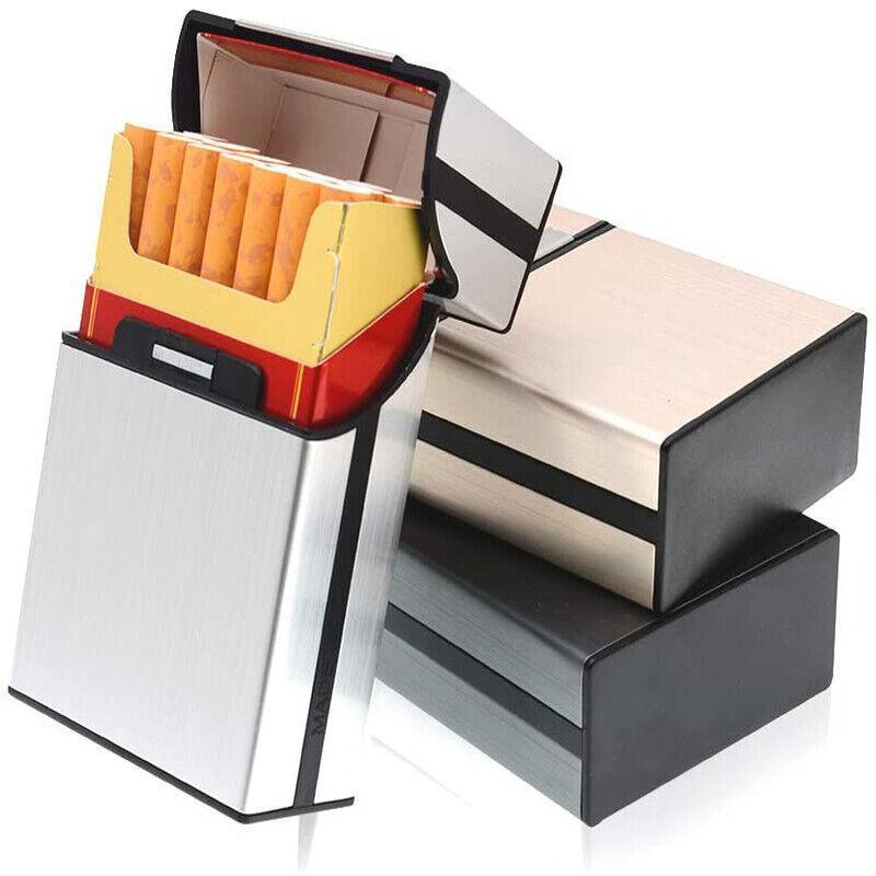 Tobacco Holder Aluminum Pocket Box Storage Container 20 Cigarette Case Lighterau - Black