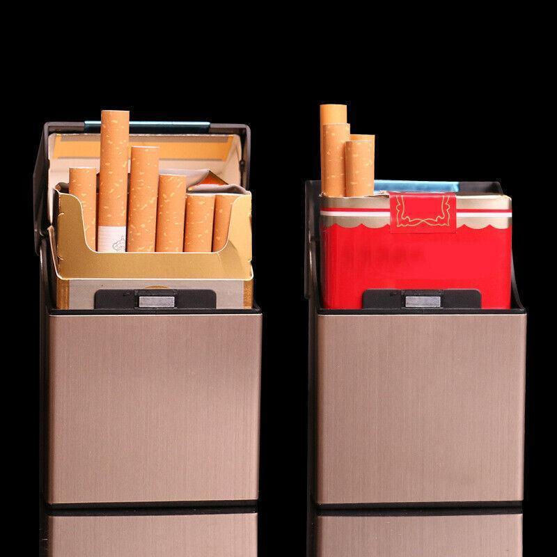 Tobacco Holder Aluminum Pocket Box Storage Container 20 Cigarette Case Lighterau - Black