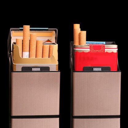Tobacco Holder Aluminum Pocket Box Storage Container 20 Cigarette Case Lighterau - Black