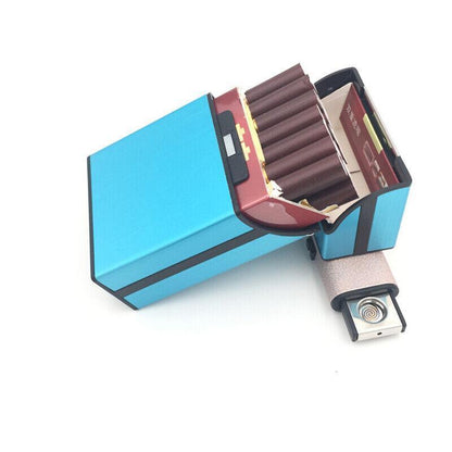 Tobacco Holder Aluminum Pocket Box Storage Container 20 Cigarette Case Lighterau - Black