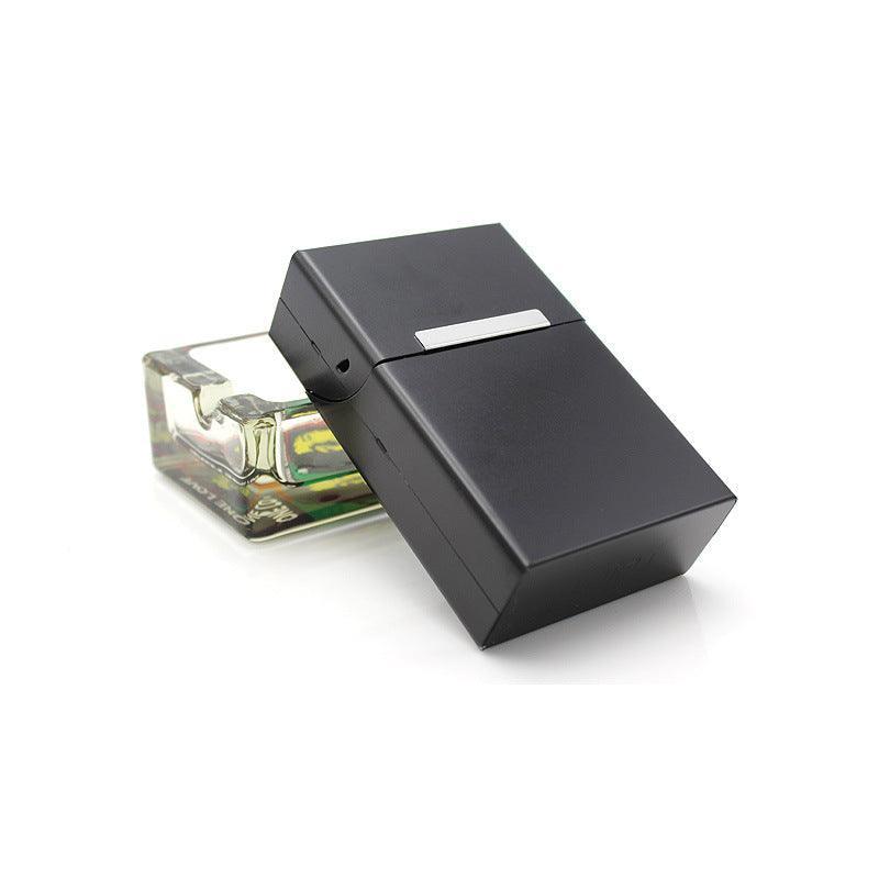 Tobacco Holder Aluminum Pocket Box Storage Container 20 Cigarette Case Lighterau - Black