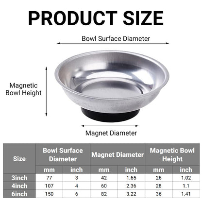 3 4 6 Inch Magnetic Parts Tray Set Stainless Steel Tool Bowl Organizer Holder