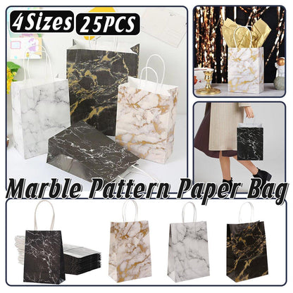 25PCS Marble Series Shopping Paper Bag Luxury Handbag Party Favor Gift Bags Set - Black Gold-M