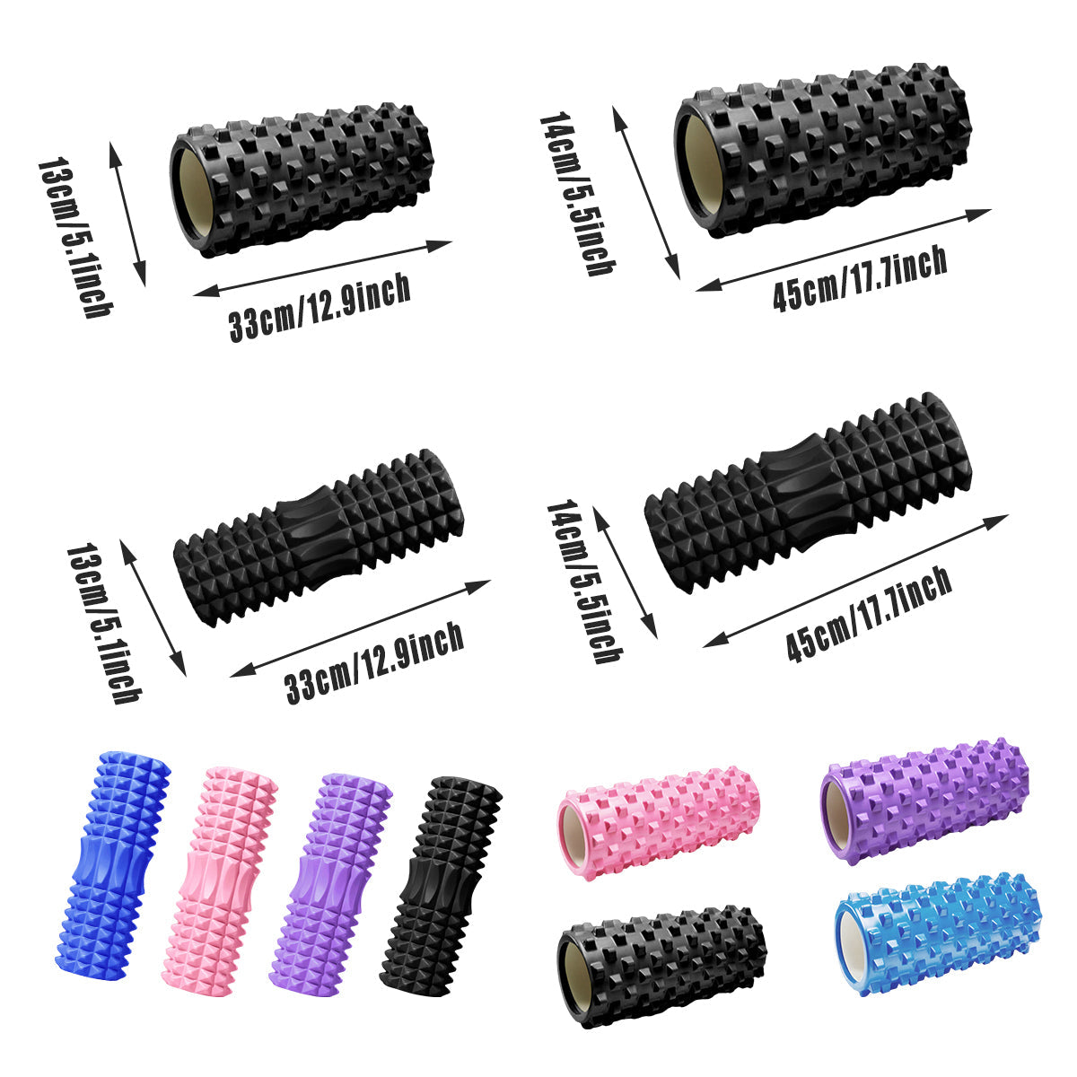 High Density EVA Foam Roller Yoga Massage Stick for Fitness - Wolf Tooth Style Purple-33cm