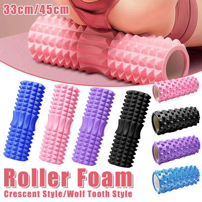 High Density EVA Foam Roller Yoga Massage Stick for Fitness - Wolf Tooth Style Pink-45cm
