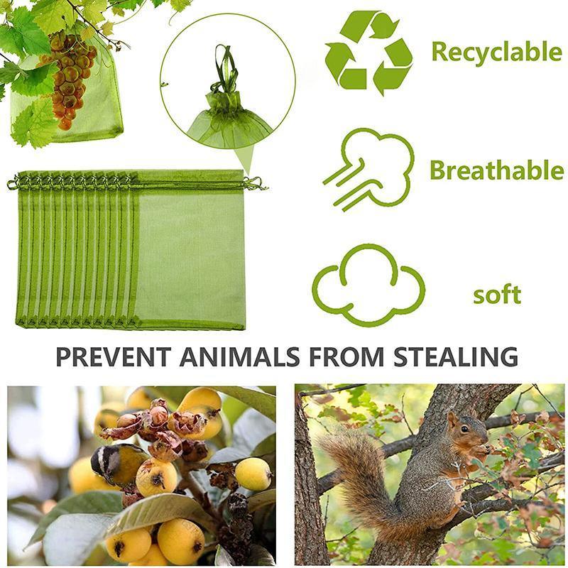 50/100PCS Garden Fruit Protection Net Bags Insect Proof Drawstring Mesh Organza - 50Pcs 10x15cm
