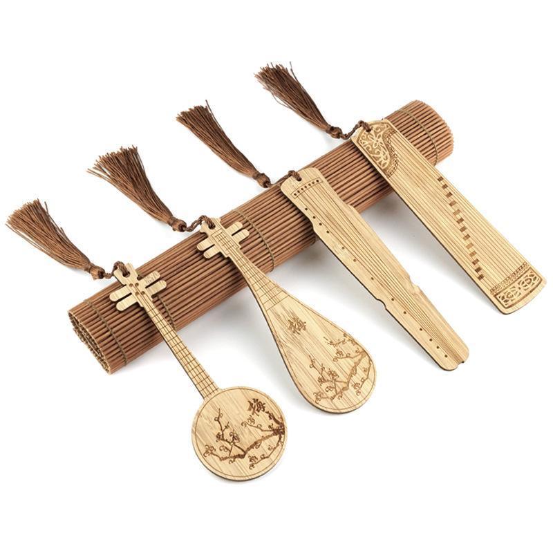 Chinese Style Bass Book Folder Book Clip Bamboo Bookmark Guitar Bookmark Lable - Ruan Pipa Bookmark - Bamboo