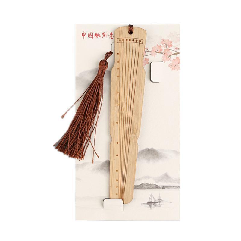 Chinese Style Bass Book Folder Book Clip Bamboo Bookmark Guitar Bookmark Lable - Ruan Pipa Bookmark - Chrysanthemum