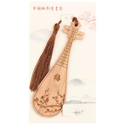 Chinese Style Bass Book Folder Book Clip Bamboo Bookmark Guitar Bookmark Lable - Ruan Pipa Bookmark - Chrysanthemum