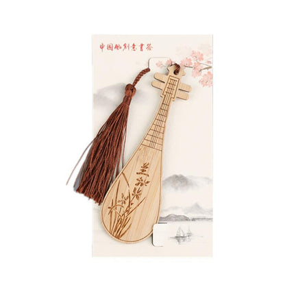 Chinese Style Bass Book Folder Book Clip Bamboo Bookmark Guitar Bookmark Lable - Ruan Pipa Bookmark - Chrysanthemum