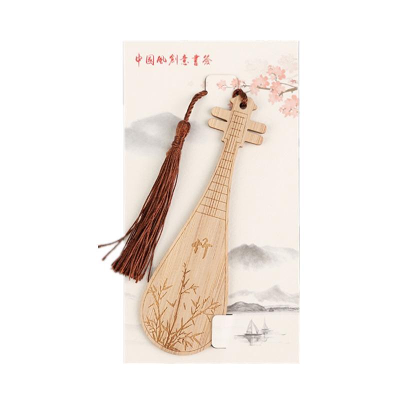 Chinese Style Bass Book Folder Book Clip Bamboo Bookmark Guitar Bookmark Lable - Ruan Pipa Bookmark - Chrysanthemum