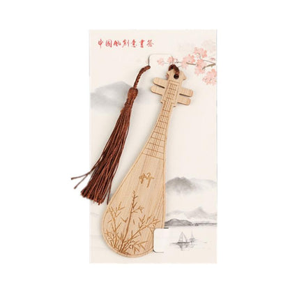 Chinese Style Bass Book Folder Book Clip Bamboo Bookmark Guitar Bookmark Lable - Ruan Pipa Bookmark - Chrysanthemum