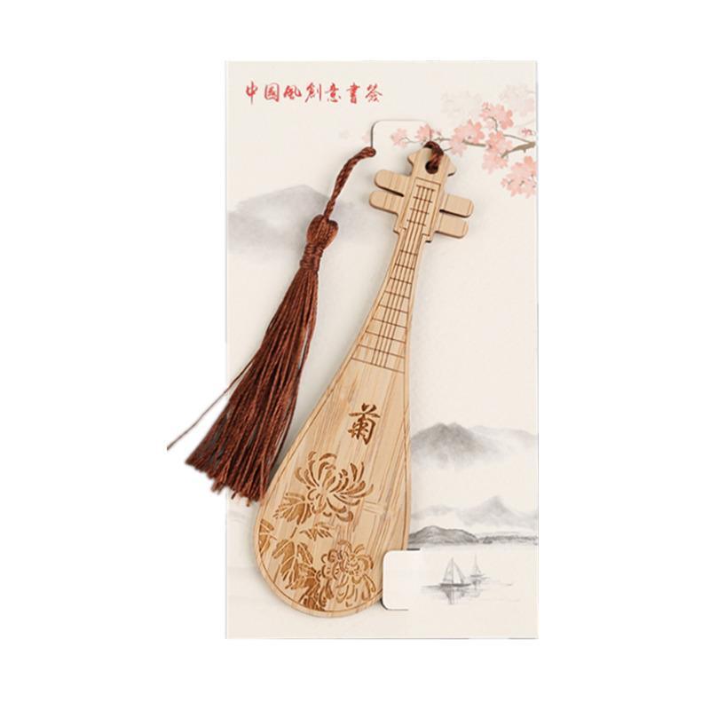 Chinese Style Bass Book Folder Book Clip Bamboo Bookmark Guitar Bookmark Lable - Ruan Pipa Bookmark - Chrysanthemum
