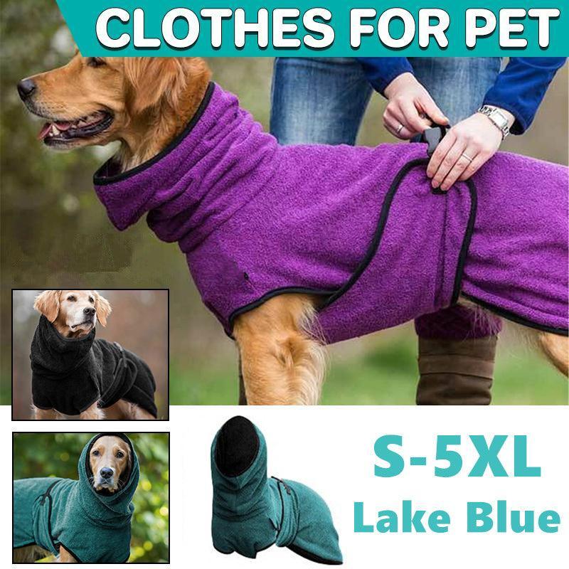 Dog Puppy Hoodies Jacket Solid Coat Pet Winter Soft Warm Clothes S-5XL Lake Blue - XL
