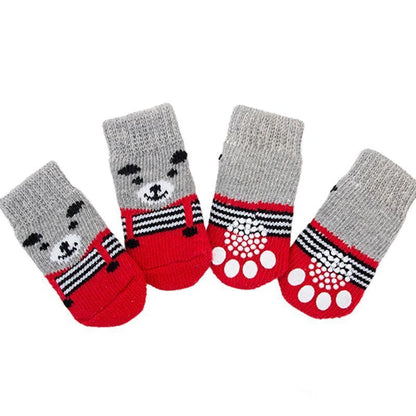 Non Slip Pet Socks for Dogs and Cats Knitted Paw Protector with Grips L Size - Yellow ducklings