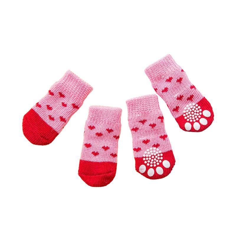 Dog Socks Non-Slip Grip Slip Anti-Slip - Puppy Cat Pet Shoes Slippers S Size - Red Heart