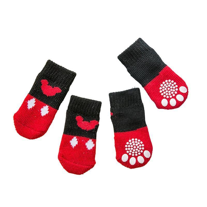 Dog Socks Non-Slip Grip Slip Anti-Slip - Puppy Cat Pet Shoes Slippers M Size - Red Heart
