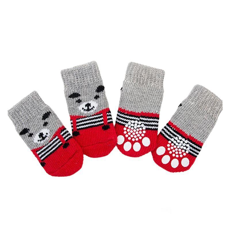 Dog Socks Non-Slip Grip Slip Anti-Slip - Puppy Cat Pet Shoes Slippers M Size - Red Heart