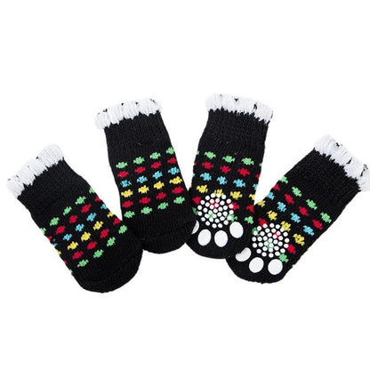 Non Slip Pet Socks for Dogs and Cats Knitted Paw Protector with Grips L Size - Red Heart