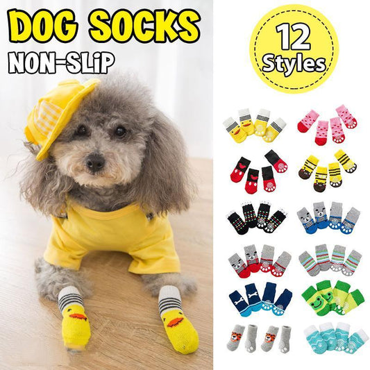 Non Slip Pet Socks for Dogs and Cats Knitted Paw Protector with Grips L Size - Red Mickey