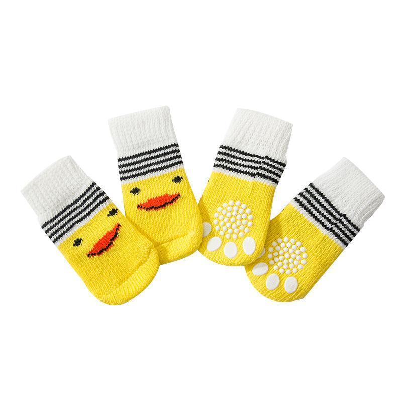 Non Slip Pet Socks for Dogs and Cats Knitted Paw Protector with Grips L Size - Blue bear