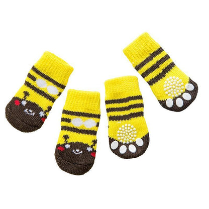 Non Slip Pet Socks for Dogs and Cats Knitted Paw Protector with Grips L Size - Blue bear