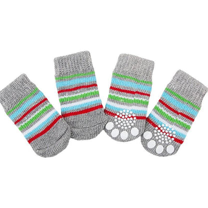 Non Slip Pet Socks for Dogs and Cats Knitted Paw Protector with Grips L Size - Blue bear