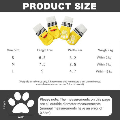 Non Slip Pet Socks for Dogs and Cats Knitted Paw Protector with Grips L Size - Grey stripes