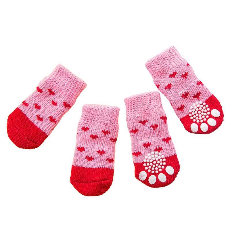 Non Slip Pet Socks for Dogs and Cats Knitted Paw Protector with Grips L Size - Grey stripes
