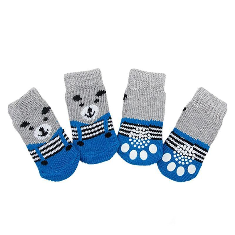 Dog Socks Non-Slip Grip Slip Anti-Slip - Puppy Cat Pet Shoes Slippers M Size - Blue bones