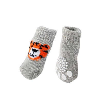 Non Slip Pet Socks for Dogs and Cats Knitted Paw Protector with Grips L Size - Blue bones