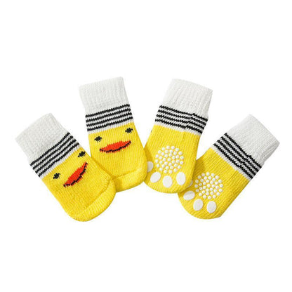 Non Slip Pet Socks for Dogs and Cats Knitted Paw Protector with Grips L Size - Grey tiger