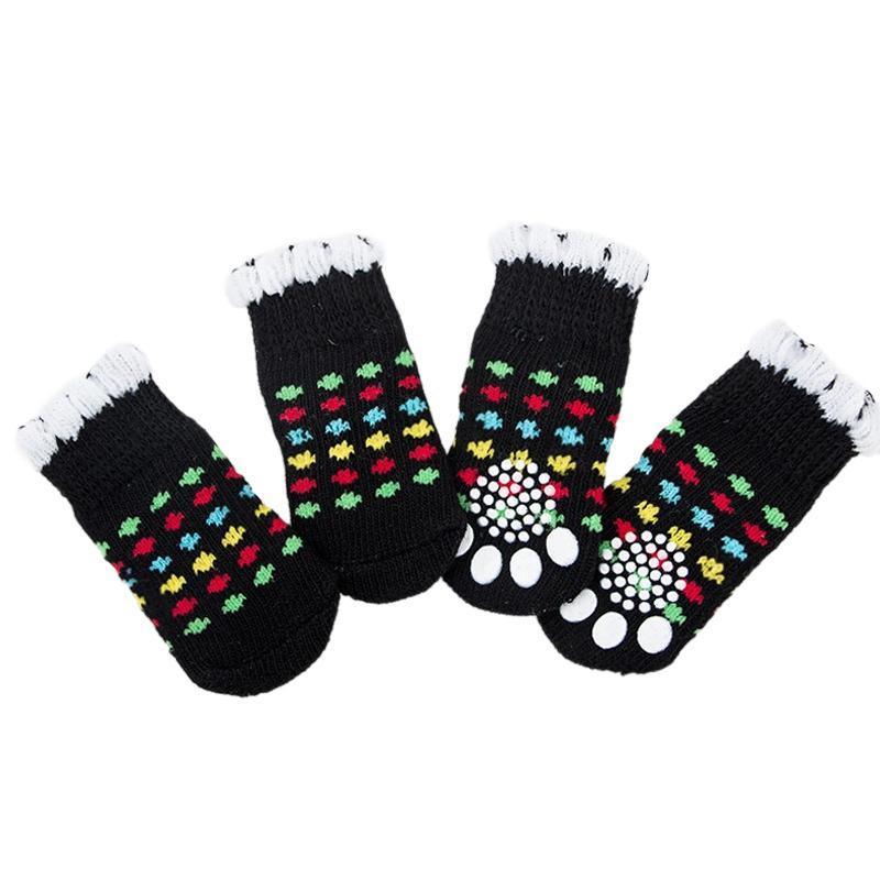 Non Slip Pet Socks for Dogs and Cats Knitted Paw Protector with Grips L Size - Grey tiger