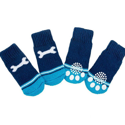 Non Slip Pet Socks for Dogs and Cats Knitted Paw Protector with Grips L Size - Grey tiger